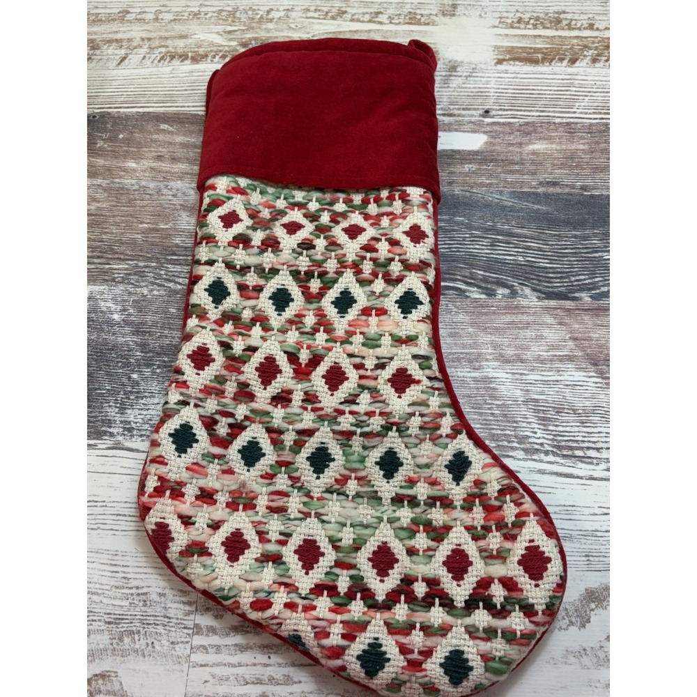 Cynthia Rowley 20" Christmas Stocking Red Green Cream Holiday Decor